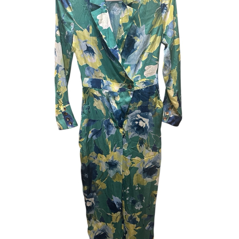 Zara Collared Women’s Floral Print Green Multicolor Jumpsuit XS NWOT.